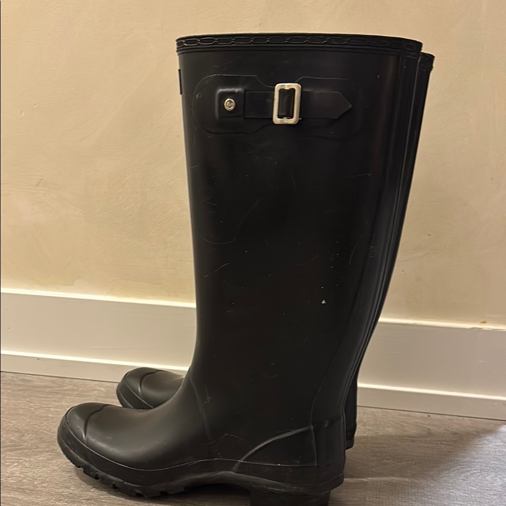 Hunter Black Tall Rain Boots with Buckle